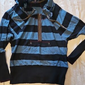 Free People S Striped Blue and Black Sweatshirt